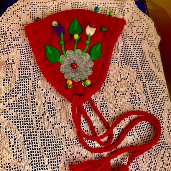 Vintage 40s Woman’s Red Wool HandmadeTyrolean Style Snow Bonnet / Winter Hat - Picture 8 of 15